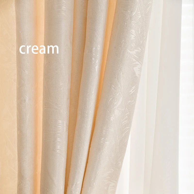 

French High-end Curtains for Living Room Cream Cortina Bedroom Solid Jacquard Curtain Blackout Curtains Tulle Window Home Custom