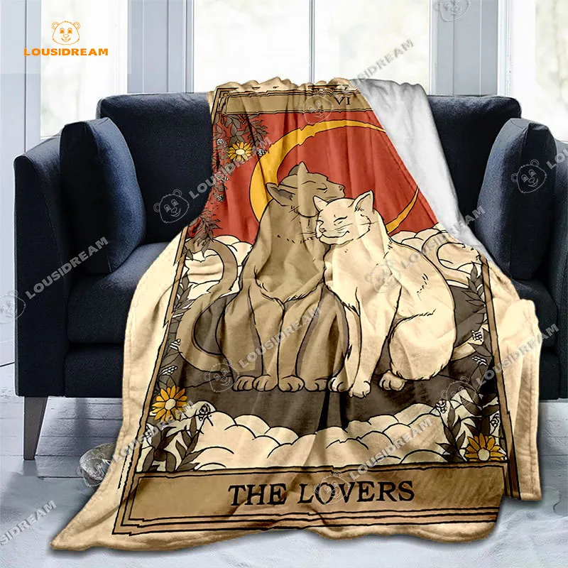 

Мягкое фланелевое одеяло в стиле бохо, покрывало с изображением кошки, Таро, карты, хиппи, солнца, луны, звезды, тонкое покрывало для кровати, ...