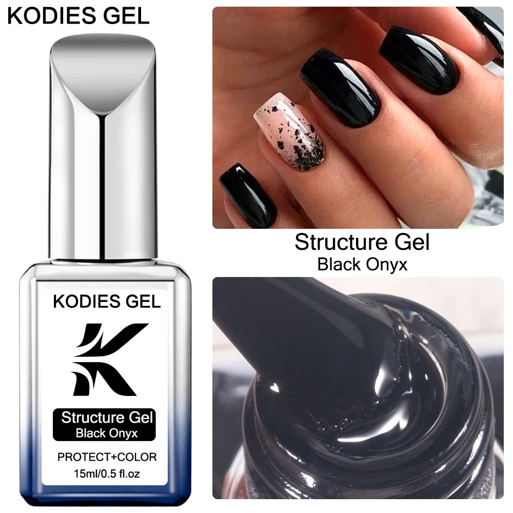 KODIES GEL Pure Black Rubber Base Gel Nail Polish 15ML Semi Permanent UV Neon Color Soak Off Base Coat Top Coat for Nail Art