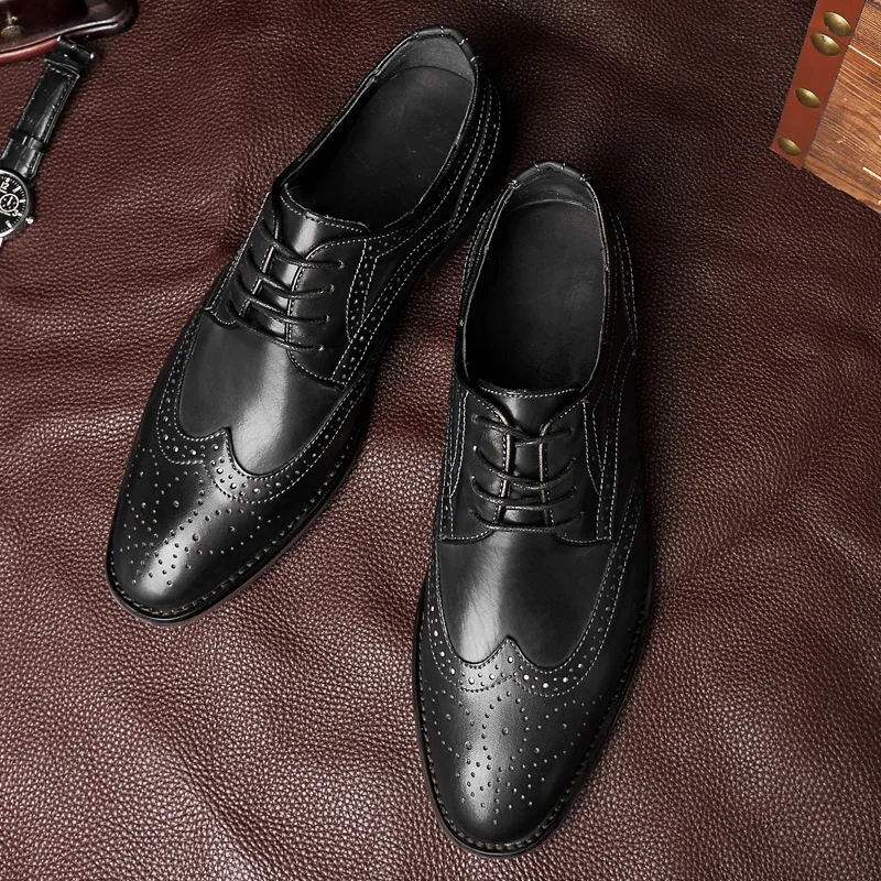 

Mens Shoes Casual Luxury Derby Shoes Genuine Leather Business Brogue Shoes Pointed Toe Elegant Formal Shoes High Quality Oxford