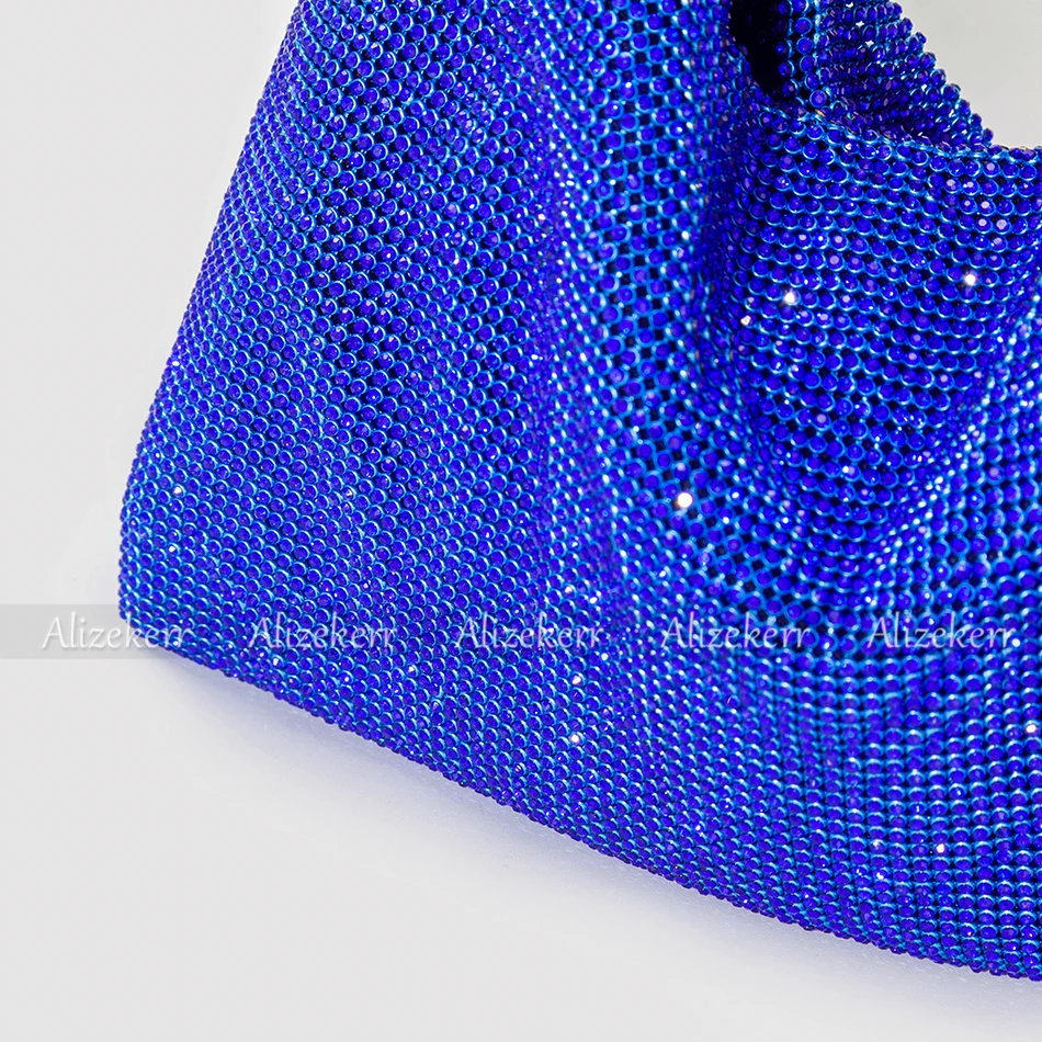 Наплечная Сумка женская синяя стразы с кристаллами для свадьбы вечеринки