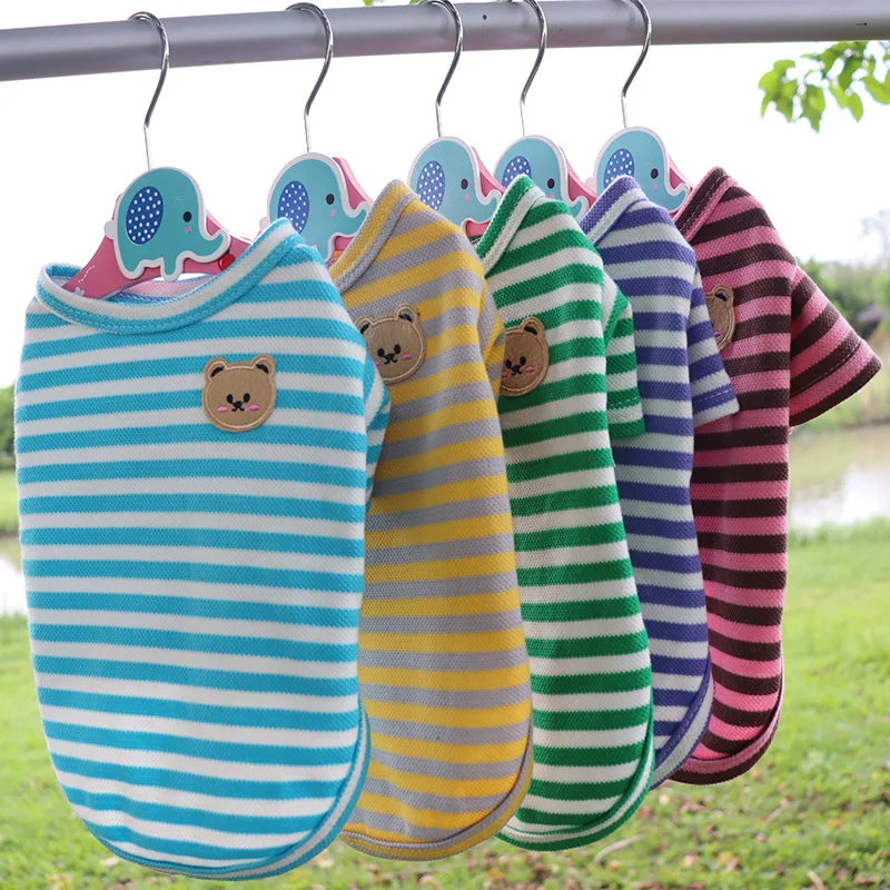 

Cute Bear Striped Pet Clothes Bear Pattern Dog T-Shirt Breathable Fabric Fine Sewing Summer New Products Suitable for Chihuahua
