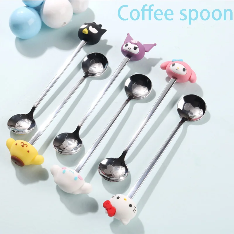 

My Melody Anime Figure Coffee Spoon Kuromi Xo Kawaii Teaspoon Cinnamorol Cartoon Doll Scoop Kitchen Supplies Gift Toy Kid Girl