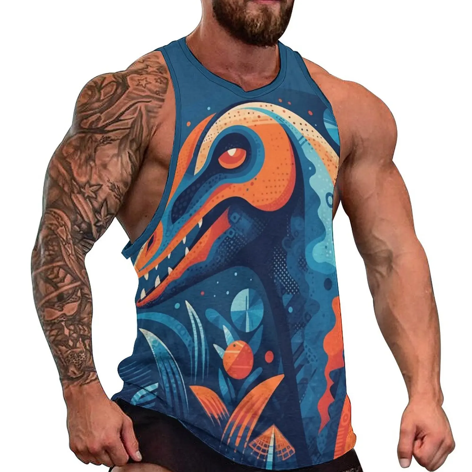 

Dinosaur Tank Top Mens Abstraction Illustration Streetwear Tops Summer Training Graphic Sleeveless Shirts Big Size 4XL 5XL