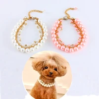 cute pet dog pearls necklace for chihuahua collar for small dogs pet puppy wedding jewelry accessories for yorkies 35cm length
