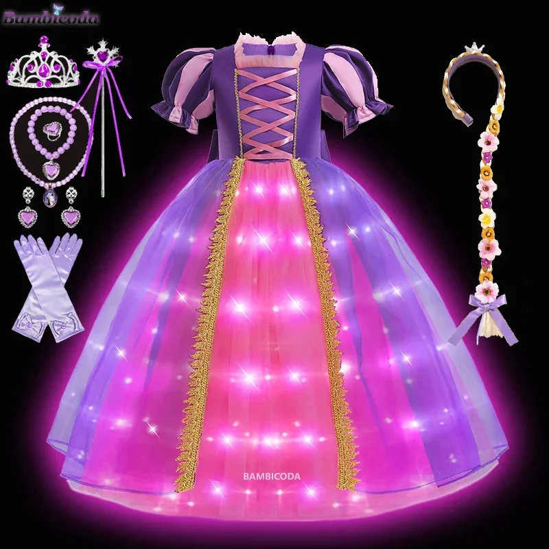 Платье для девочек в стиле Рапунцель со светодиодной подсветкой
