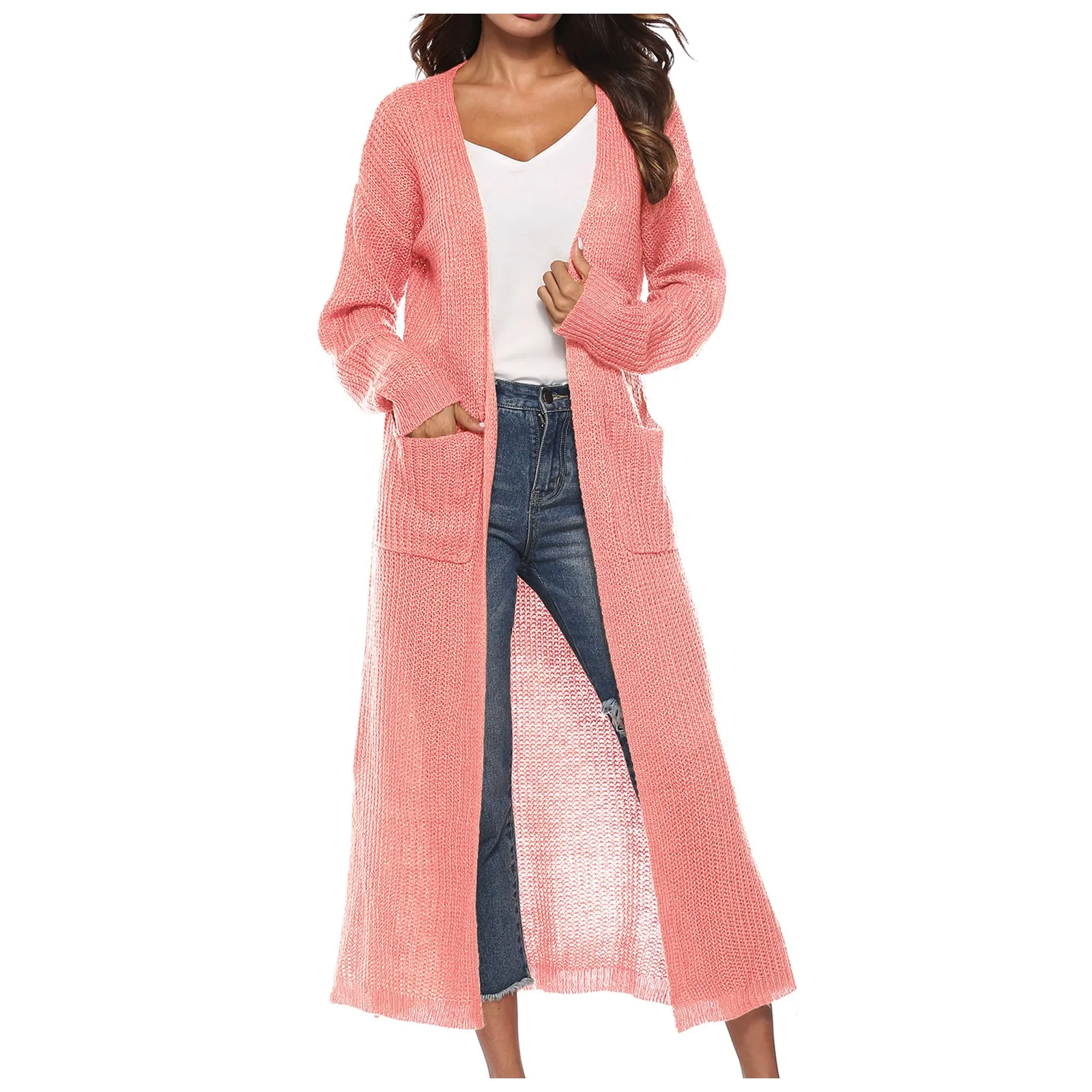 

Женский модный Повседневный Кардиган, высококачественный длинный Однотонный свитер без пуговиц на весну и осень, повседневная куртка Chaquetas #25