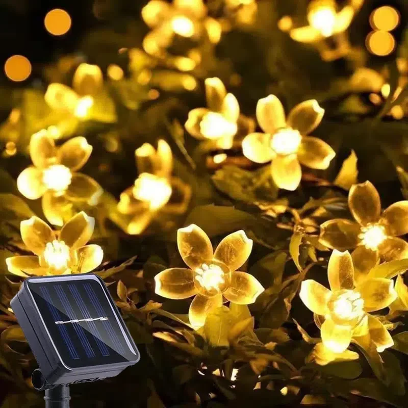 HMTX 23' Solar LED Sakura Lights (50 Lights) IP65 Waterproof Solar Recharge Lighting String For Patios & Gardens, Christmas