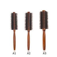 straight twill boar bristle round rolling brush wood handle round barrel hair curling brush hair comb hairdressing tool