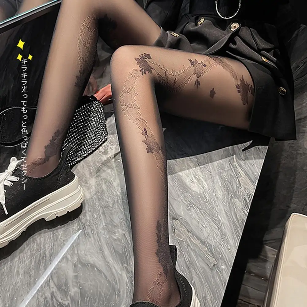 

Пикантные женские колготки с вырезами, горячие жаккардовые колготки, кружевные ажурные облегающие чулки в Корейском стиле с принтом, женск...