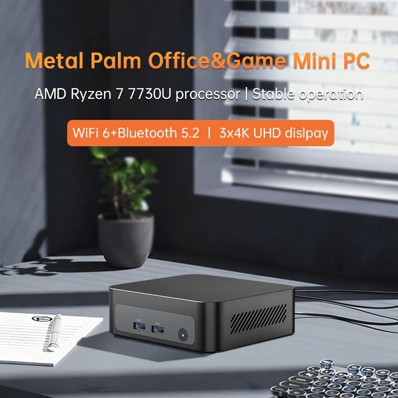 Фото Мини-ПК Topton Metal Palm для игр и офиса, AMD Ryzen 7 7730U 5825U 5800U R5 7530U, NVMe, DDR4, Windows 11, WiFi6, BT5.2 №1
