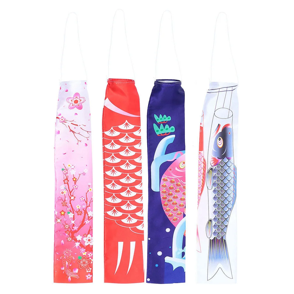 

4 Pcs Japanese Decor Carp Streamer Windsocks Pendant 50X7CM Direction Flags Decorative Satin Silk Pendants