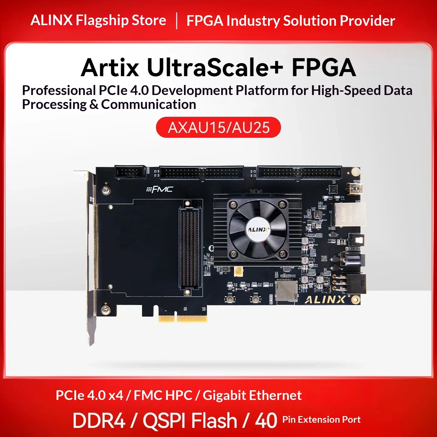 Фото Плата разработки FPGA ALINX Black Gold на базе Xilinx Artix UltraScale+ XCAU15P FMC HPC PCIe4.0 AXAU15 №1