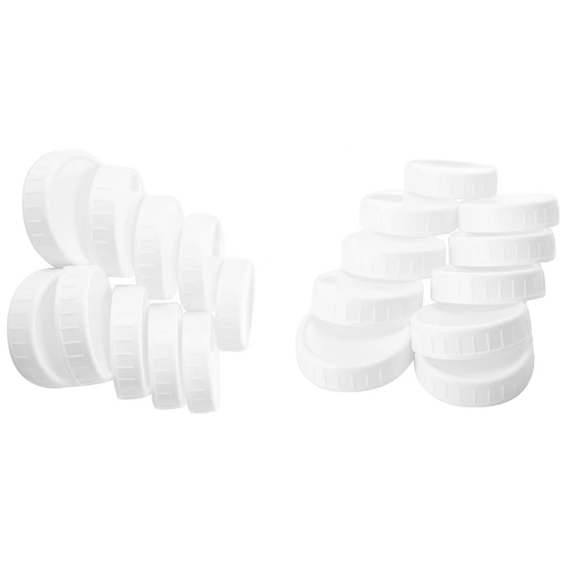 

20Pcs Plastic Storage Caps Lids Ribbed For Standard Regular Mouth Mason Jar Bottle, 86Mm & 70Mm