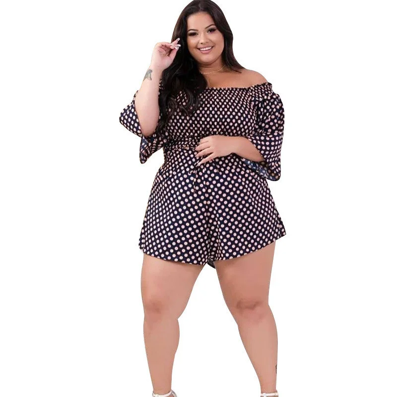 Plus Size New Two Piece Set Women's Clothing Wholesale Off Shoulder Short Sets Dot Print Top Sweet Suit Summe 3xl 4xl 5xl 6xl