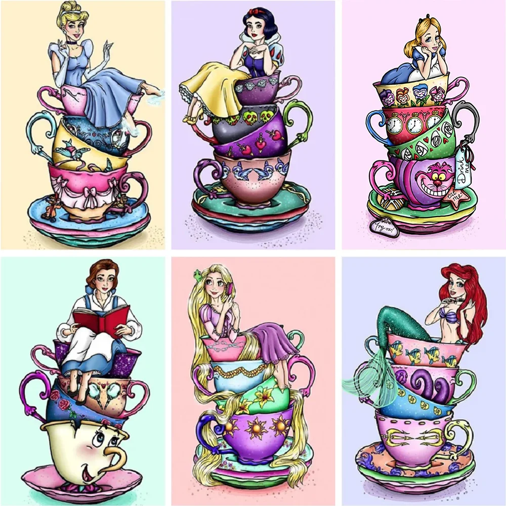 

Наборы для алмазной живописи Disney, красивая чайная чашка, Принцесса Диснея, Алмазная мозаика, вышивка крестиком, домашний декор, подарок для детей