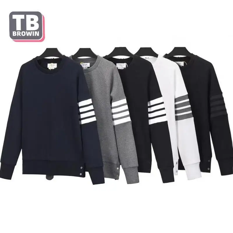 

Tb Browin Four-bar Men's Waffle Striped Long-sleeved Thom Pullover Top Sweater Couple Wear Trendy Luxury Cotton Casual Brand