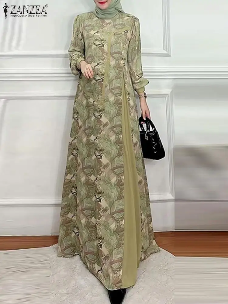 Платье ZANZEA женское длинное с цветочным принтом элегантная мусульманская абайя в