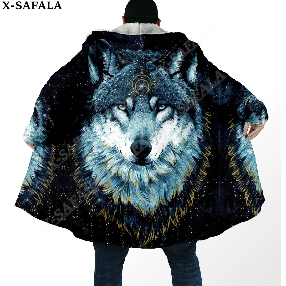 

Viking Wolf Tiger Raven Mythical Creatures Overcoat Coat 3D Print Thick Warm Hooded Cloak Men Windproof Fleece Unisex Casual-1