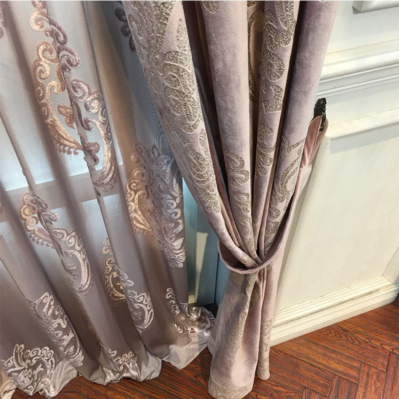 

2023 New High Grade Velvet Gilded Window Curtains for Living Room Purple Color Door Curtains for Tulle Bedroom High Shading