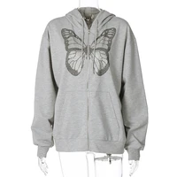 sweatshirt y2k fashion oversized butterfly graphic hoodie zip up hoodies e girl streetwear diamond grey long jacket autumn