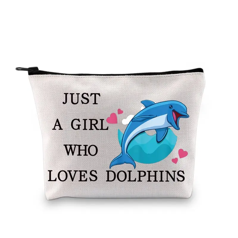 

Funny Dolphin Cosmetic Bag Animal Lover Gift Just A Girl Who Loves Dolphins Makeup Zipper Pouch Bag Dolphin Lover Gift For Women