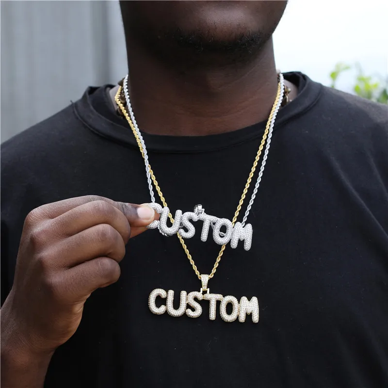 

DIY Letter Custom Name Necklace for Men Personalized Pendant Cubic Zircon Gold Plated Hip Hop Rock Jewelry