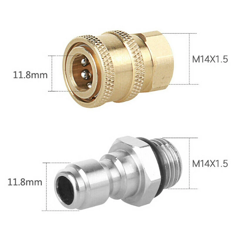 

Spare Connector Washing Adapter Stainless Steel Pair Pressure Washer Quick Release 1/4 Male M22/14 Female Replacement
