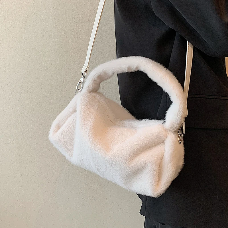 Купи Solid color design tote bag 2022 winter soft plush handbags for women Fashion trend Shoulder Messenger Bags Shopper bag wallet за 1,376 рублей в магазине AliExpress