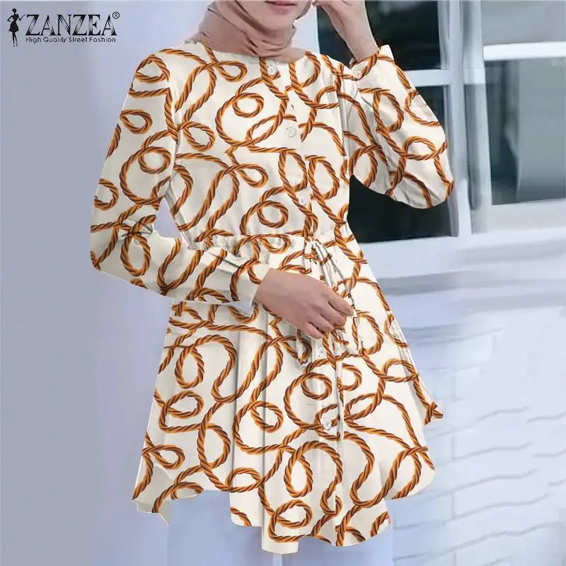 

ZANZEA Spring Vintage Floral Printed Blouse Jilbab Islamic Clothing Bohemian Casual Tops Women Dubai Turkey Abaya Hijab Shirt