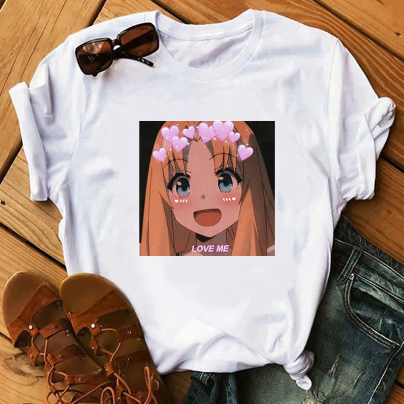 

Japanese Anime Cartoon Print White Simple Casual Fashion Tshirt Short Sleeve Cool Girl Crewneck T-shirts Aesthetic Clothes