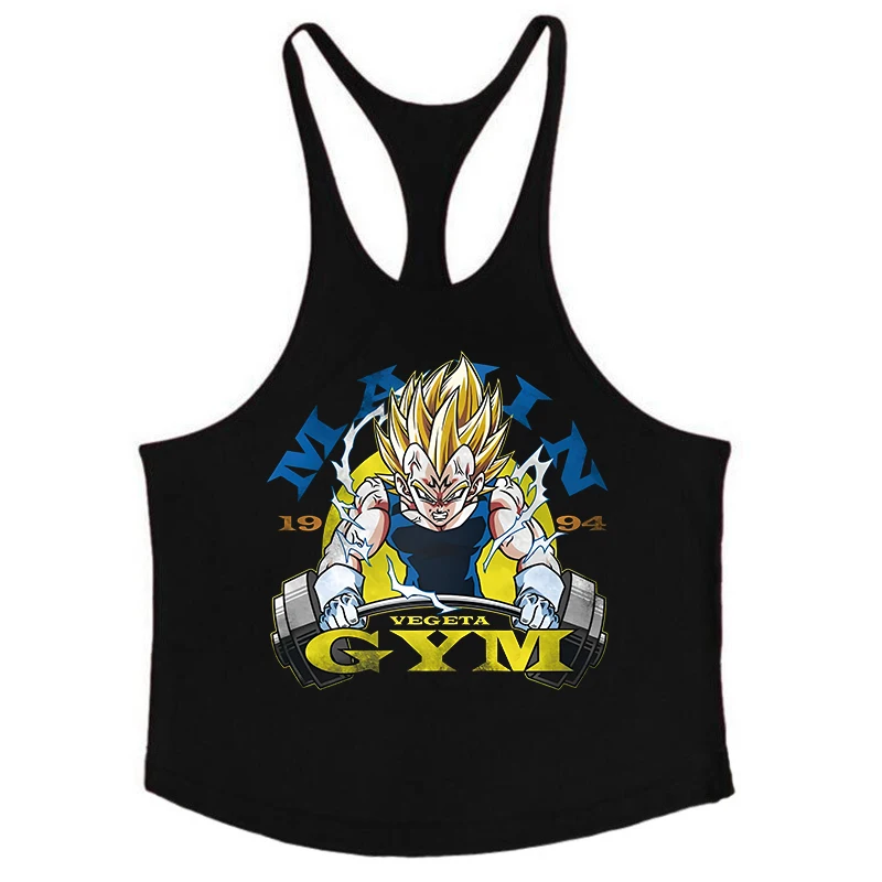 Anime Manga Print Stringer Tank Top for Men Athletic Muscle Y-Back Vest Sleeveless Tees Tops Gym Workout Fitness Bodybuilding