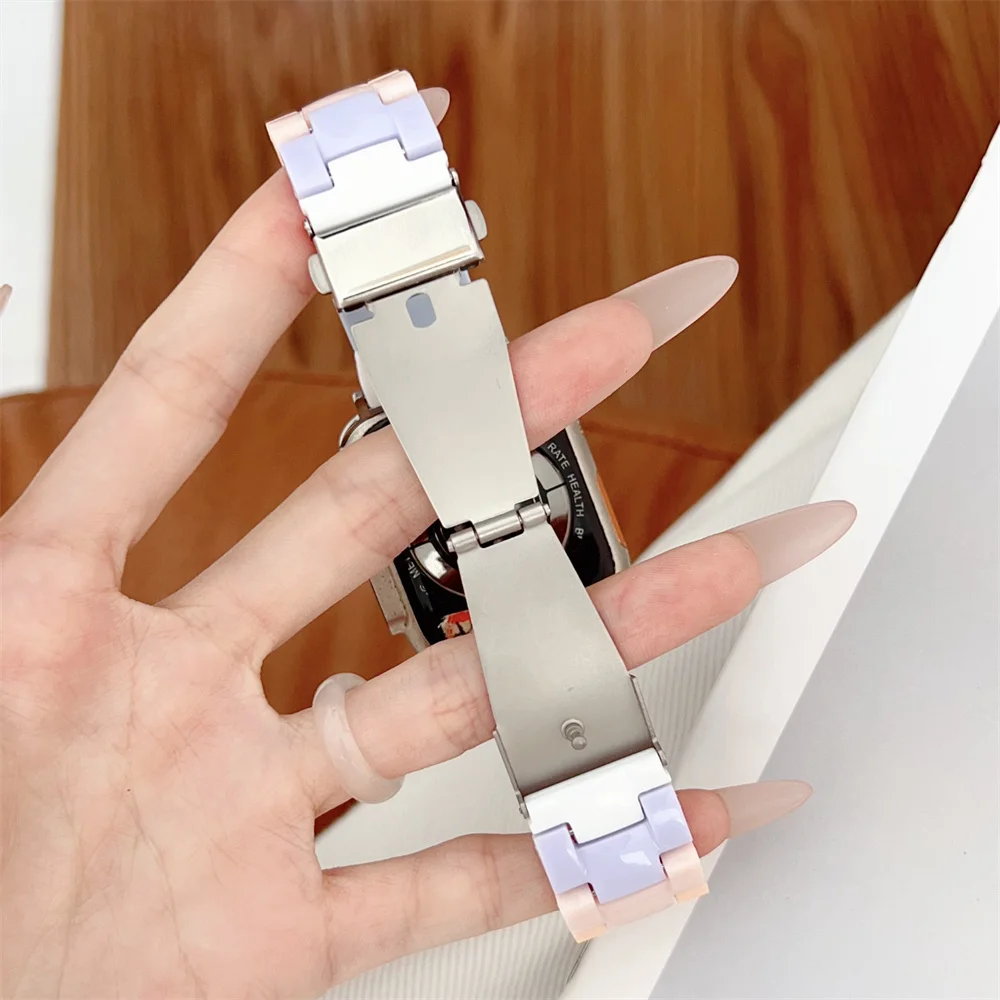 Милый ремешок из ПК радужного цвета для Apple Watch 45 мм 41 44 40 42 браслет умных часов iWatch