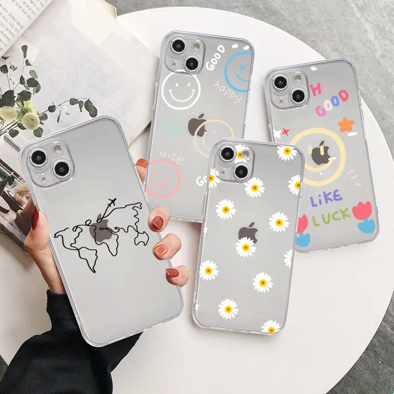 

Smiley Face Stripes Love Phone Case For Apple iPhone 11 12 13 14 Max Mini 5 6 7 8 6s SE 2020 X XR XS Pro Plus Soft Cover fundas