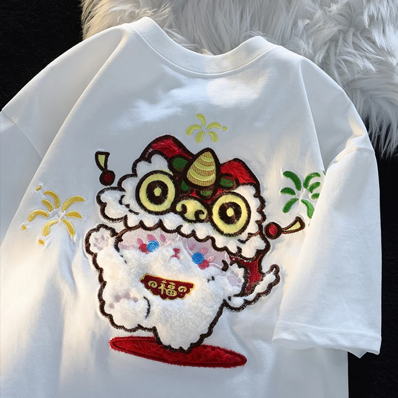 

Женские футболки Gaodinglan с рисунком льва, оригинальные хлопковые рубашки с коротким рукавом и круглым вырезом, большие размеры, в стиле Харадзюку, на лето