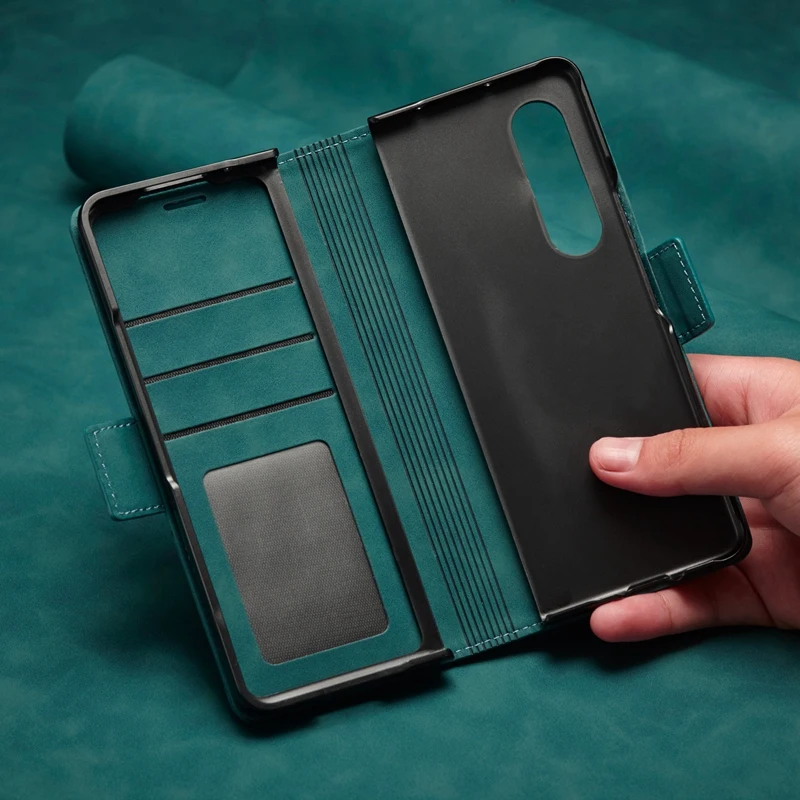 Card Pocket Wallet Case for Samsung Galaxy Z FOLD 4 Samsung Galaxy Z Fold 3 PU Leather Strong Magnetic Flip Cover Capa Fundas
