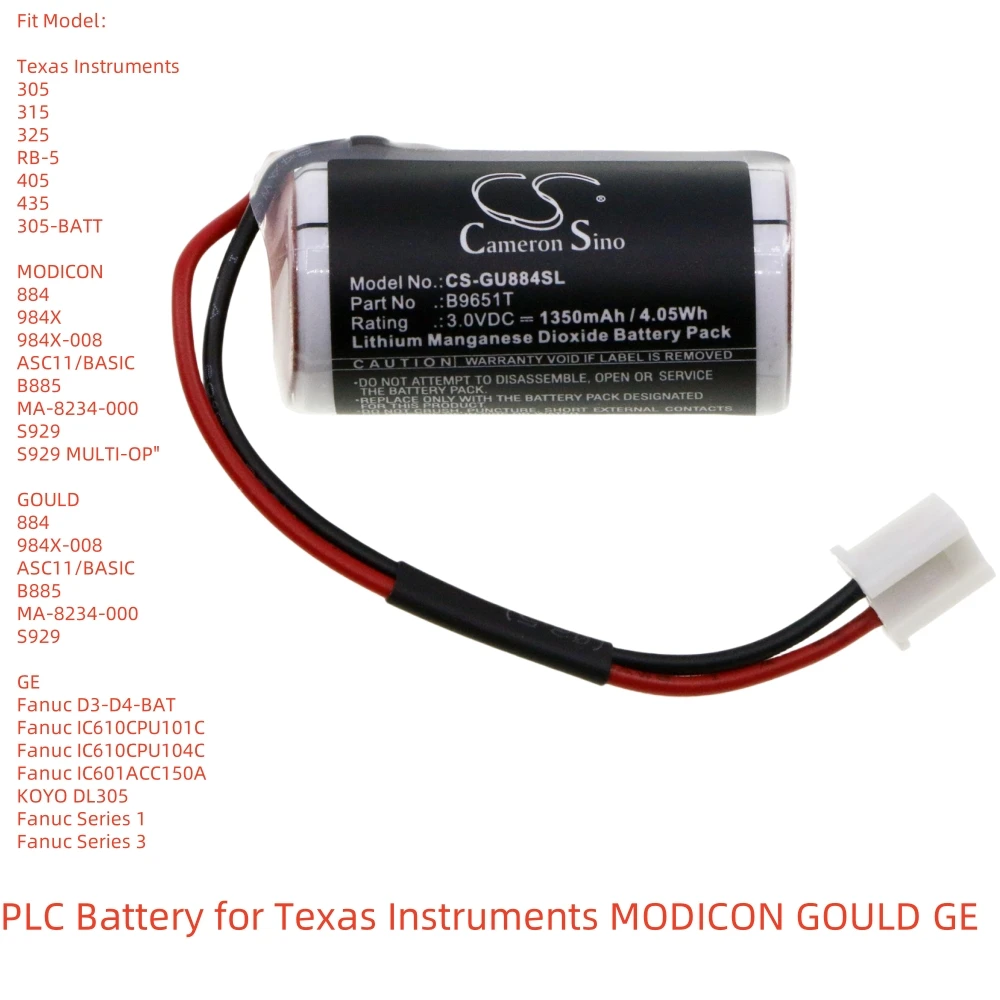 Фото Флуоресцентная батарея для Texas Instruments MODICON GOULD GE, 3,0 в, 1350 мАч, 305 флуоресцентная модель 884 984X S929 ASC11/BASIC Fanuc Series 1 №1