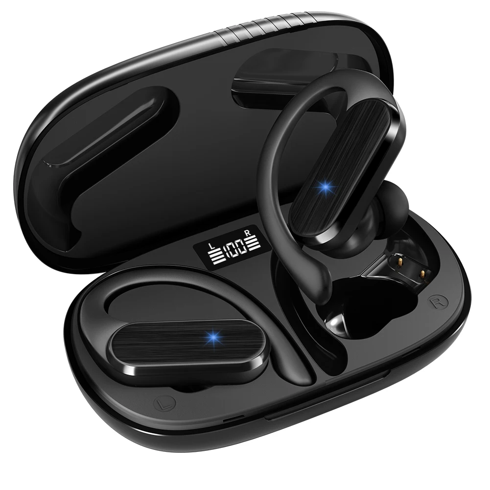 Фото Беспроводные Bluetooth-наушники с креплением на ухо, 48 часов работы, водонепроницаемые (IPX7), с цифровым дисплеем заряда №1
