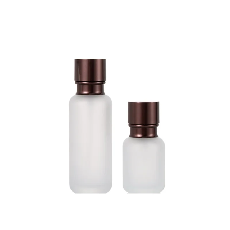 

110ml 50ml Empty Frost Glass Essence Emulsion Refillable Bottle Lotion Press Pump Brown Lid Cosmetic Packaging Container 6Pcs