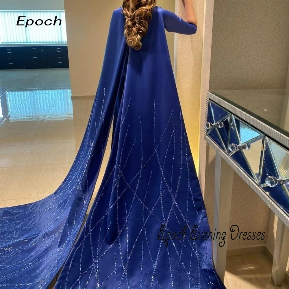 

Epoch Evening Dress 2024 Arabia Design Trumpet Luxury Sequined High Neck Women Sexy Half Sleeve Long Shawl Blue Prom Gown