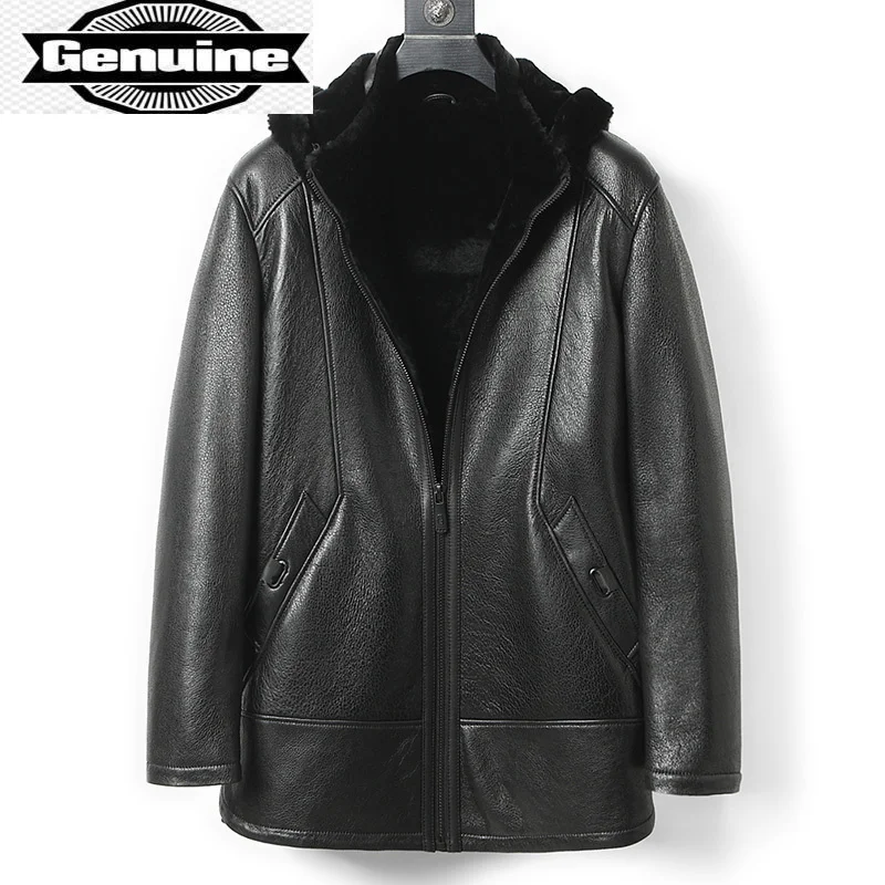 

Male Winter Natural Fur Coat Hooded Genuine Sheep Shearing Jacket Black Sheepskin Leather Jacket Chaquetas Hombre Gmm322