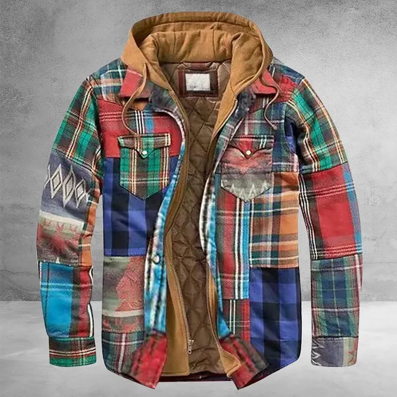 

Men Retro Vintage Spring Winter Long Sleeve Plaid Shirt Jacket For Men Checked Jacket Coat Overcoat Hooded Pocket Jacket Coat