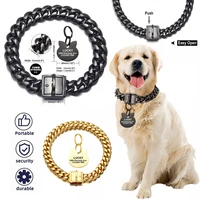 gold color black color 15mm chain dog collar arch bridge cuban chain stainless steel training walking with personalized id tag