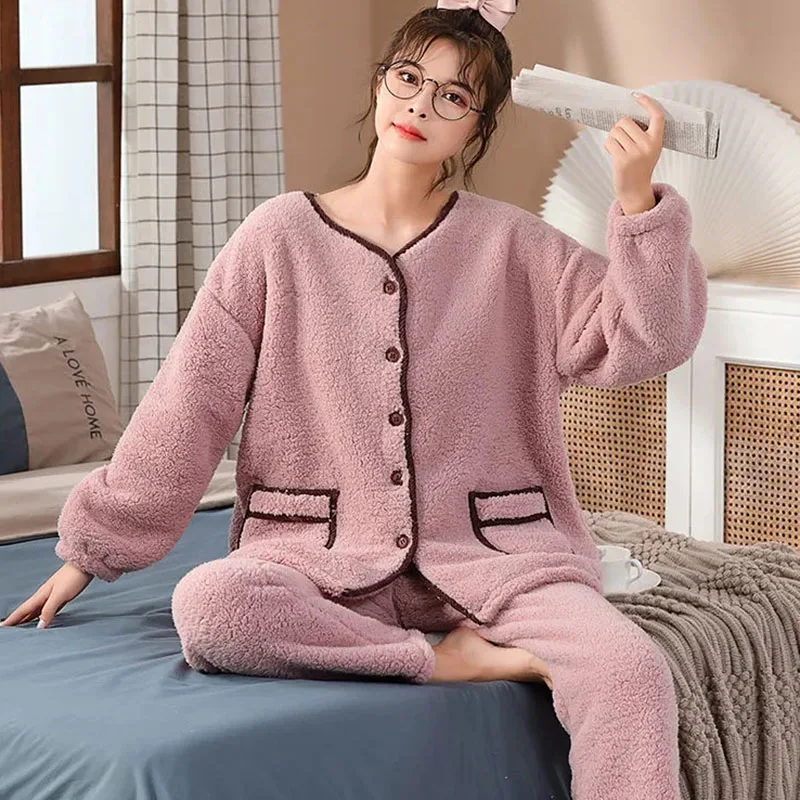 Новинка Женская пижама с мультяшным рисунком утепленный теплый домашний костюм