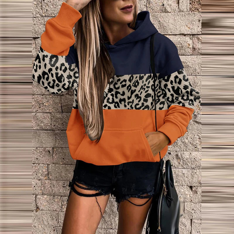 

Модный прямой спортивный пуловер в стиле High Street, Осенние повседневные полосатые толстовки в стиле пэчворк, женские топы с капюшоном и кругл...