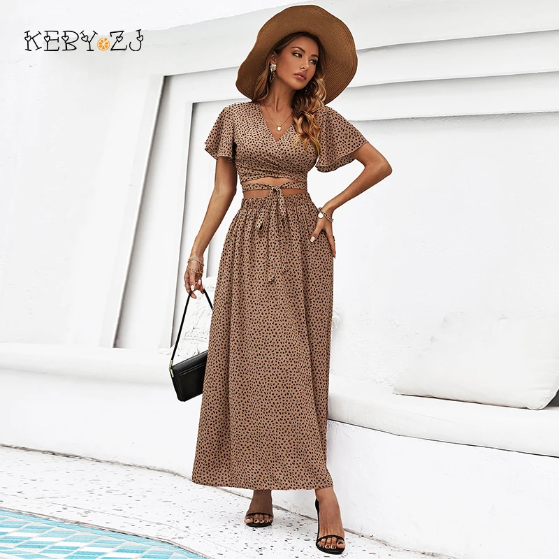 

KEBY ZJ Summer Chiffon Set Woman Two Piece Skirt Set Women Leopard Print Crop Top and Skirt Suits Party Milf 2 Piece Set Outfits