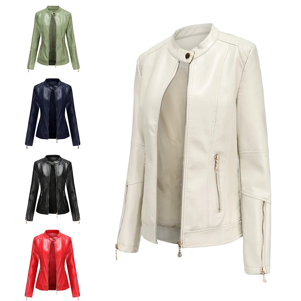 Women Bike Coat PU Leather Outwear Leather Jacket Women Autumn Spring Women's Moto Biker Zipper Jacket Coat Ladies Outerwear V9