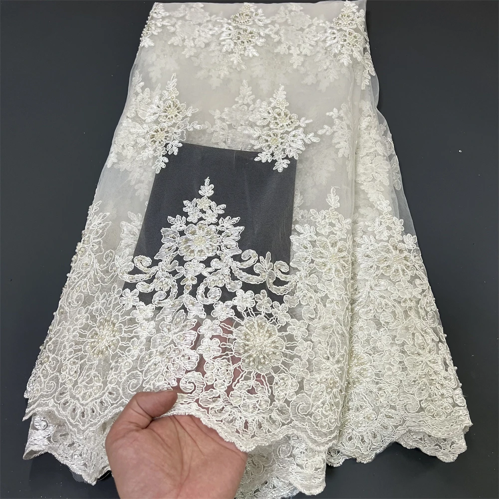 

2024 высококачественное стандартное французское платье из гипюра для свадебной вечеринки, с бусинами, 5 ярдов