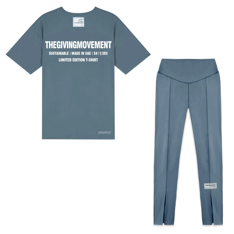 

TGM Active Suits Short-sleeved Tshirts Oversized Tees and Seam Split Leggings Yoga Pants Women's Two Piece Sets Workout Clothes