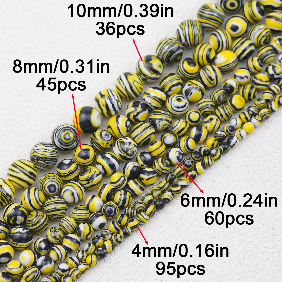 Желтый белый черный микс синтетические малахитовые круглые свободные бусины